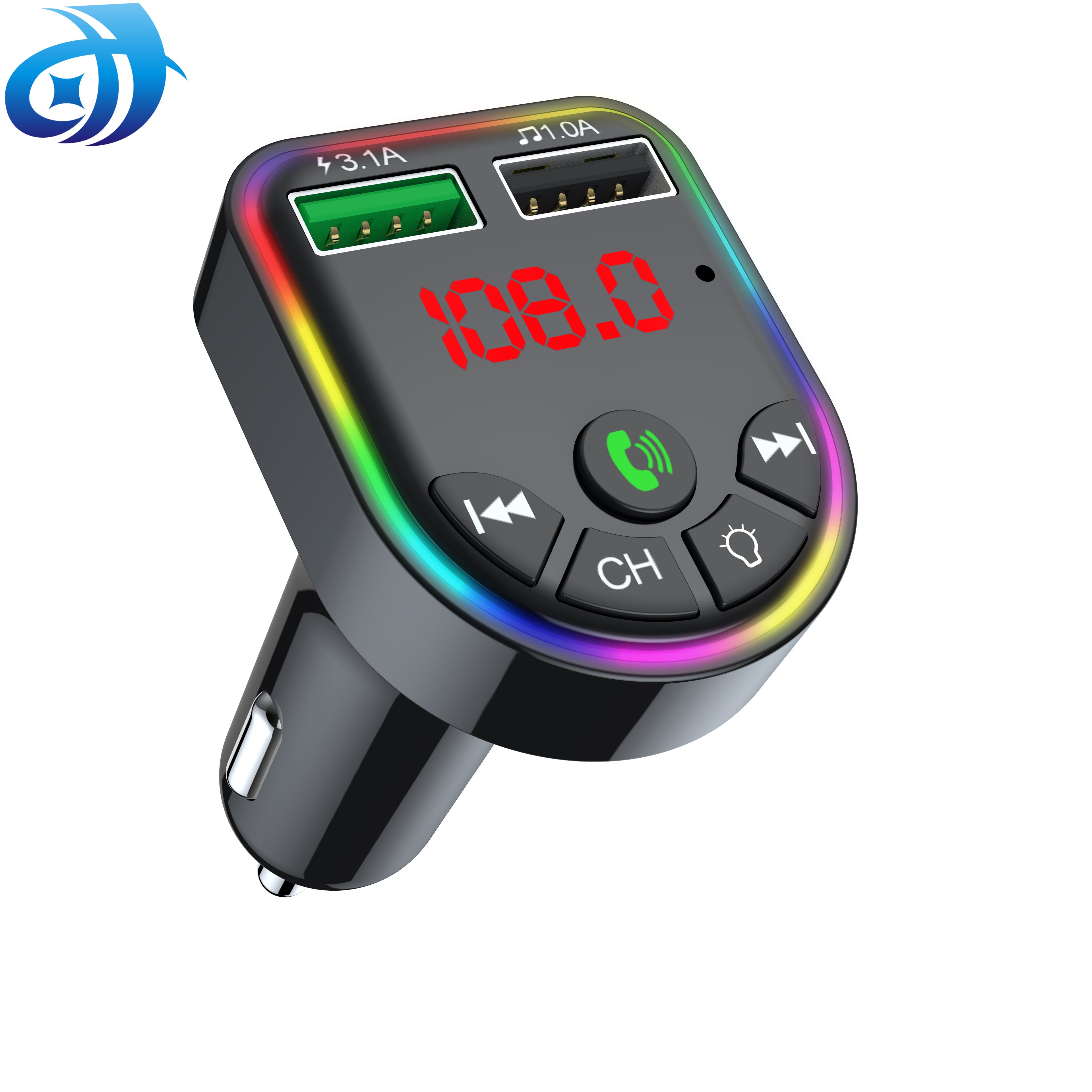 Usb Mp3 Player Dual Blue Tooth Wholesale Price Colorful Lights 2 Ports Port 3.1A Lcd Car Plug Charger